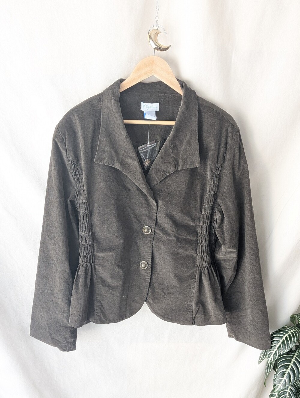 Olive Green Corduroy Smocked Waist Blazer